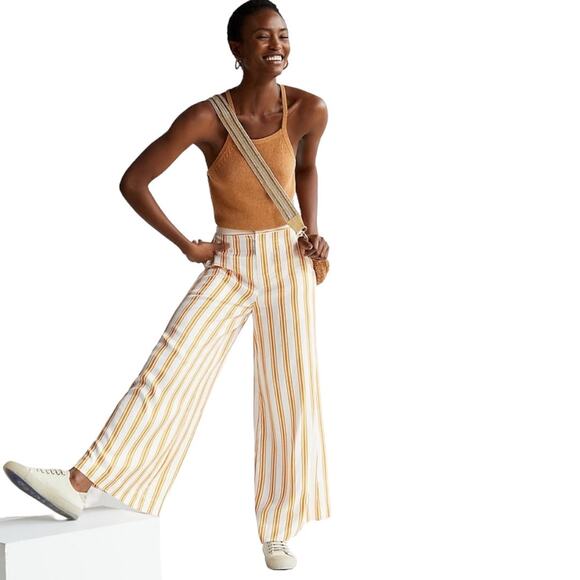 Anthropologie MAEVE Sunshine Wide Leg Satin Striped Pants Yellow White NEW 8 NWT - Picture 3 of 16
